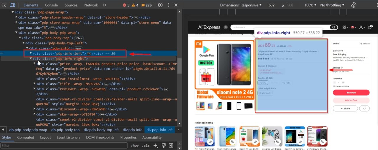 CSS selector for AliExpress product details container