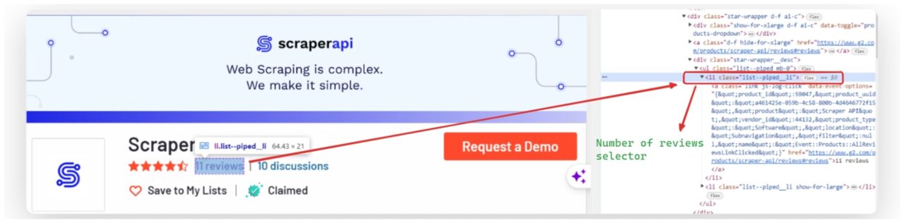 Extracting the number of reviews on the CSS selector