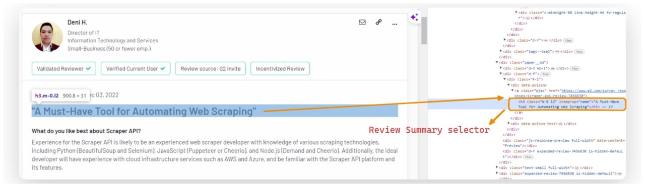 Extracting the product review summary with CSS selector 