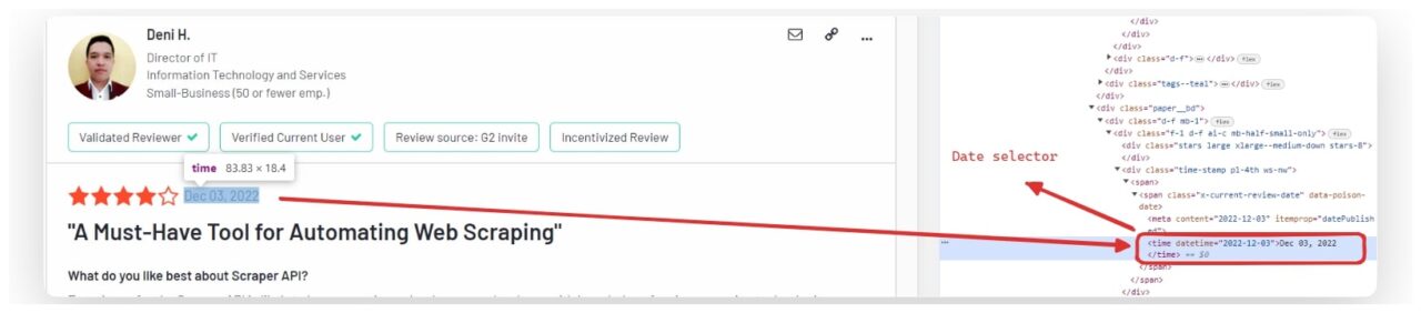 Extracting the review date with CSS selector