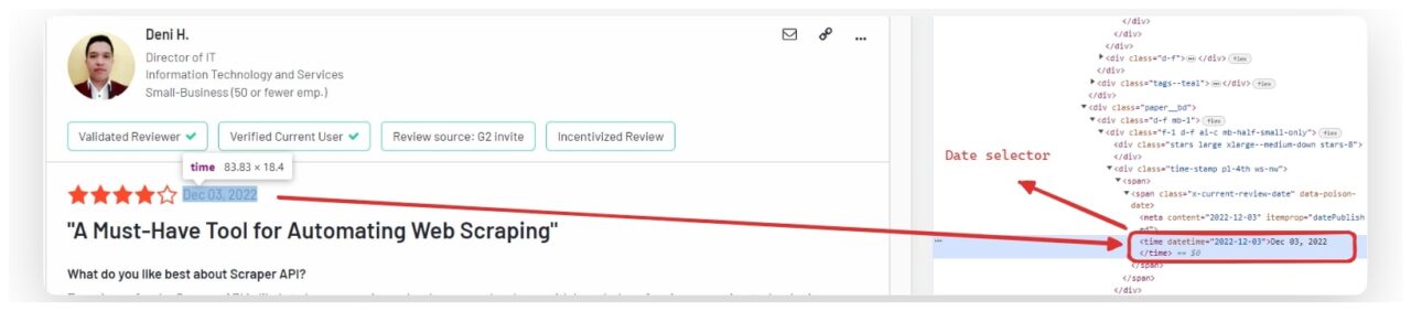 Extracting the review date with CSS selector