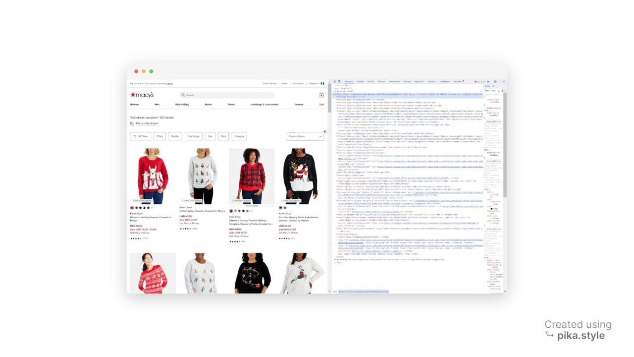 Inspect product page elements from Macy's