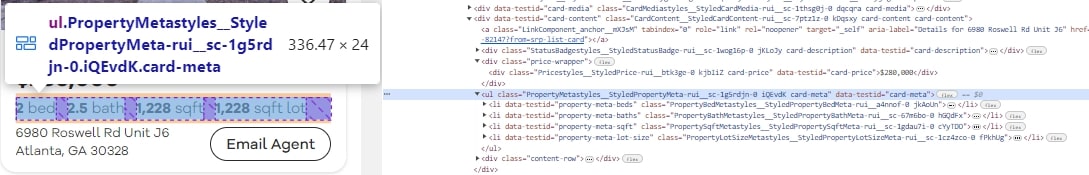 Showing how to extract other listing details of the property on Realtor.com