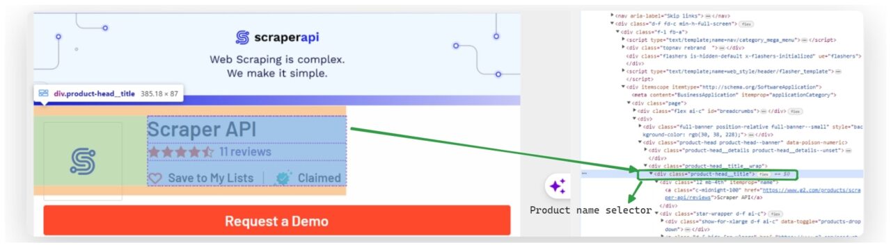 Showing the product name element on CSS selector