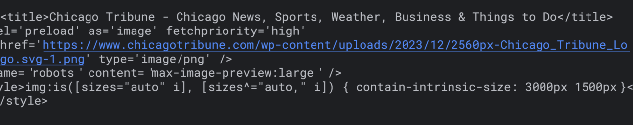 Screenshot of large HTML response