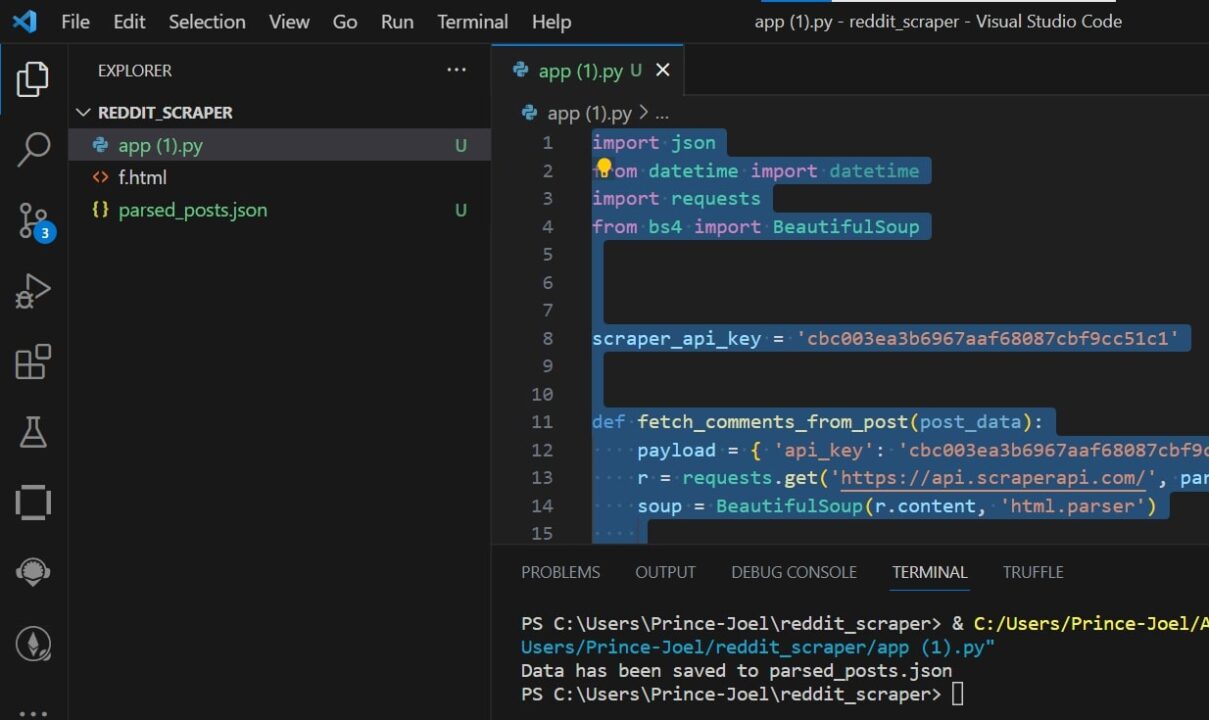 Running Python code converted into JSON file