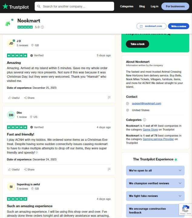 About Nookmart information on Trustpilot website