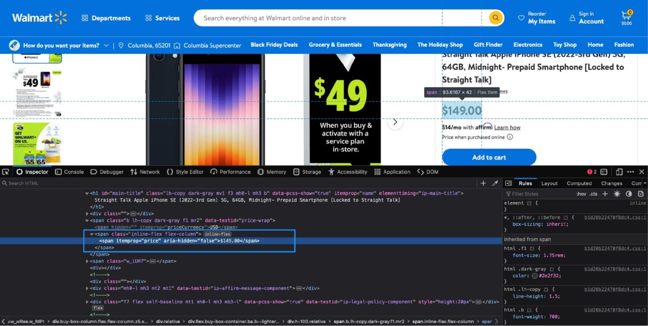 Extracting the product page from Walmart