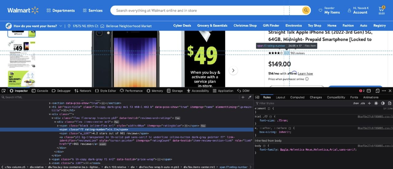 Extracting the product ratings and review count from Walmart product page