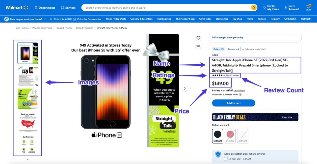 Pointing the element from Walmart product page