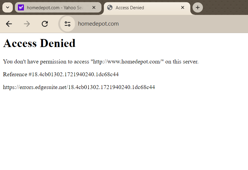 Getting blocked access from Home depot webpage