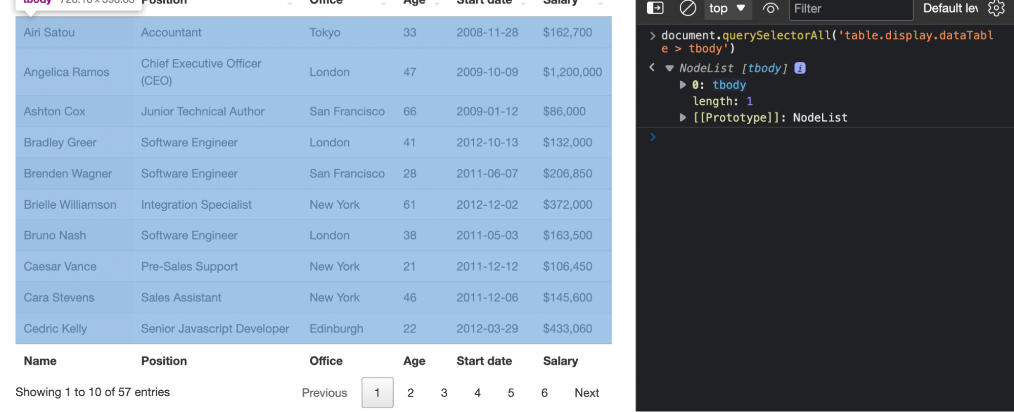 HTML Web Table