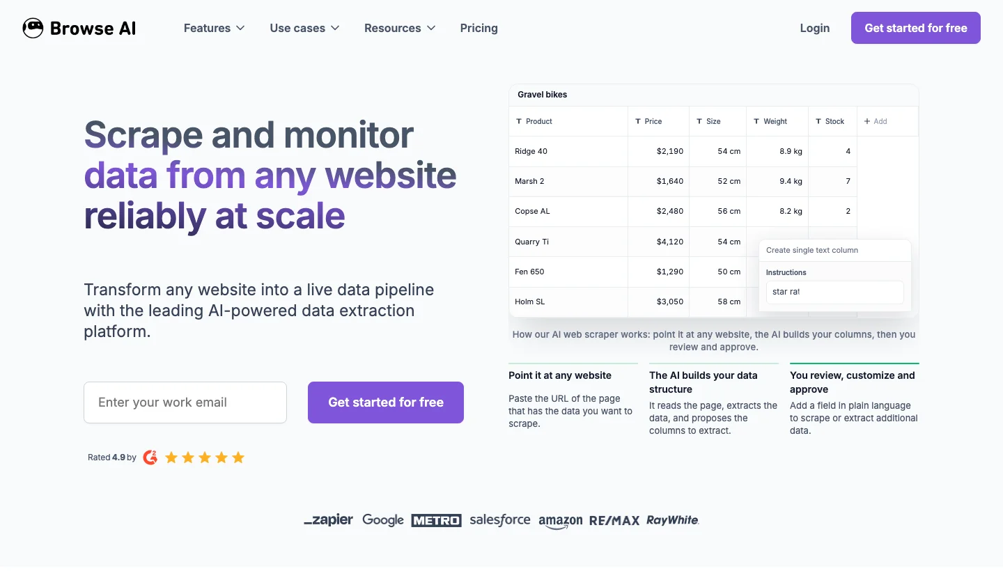 Browse AI homepage, Source: browse.ai