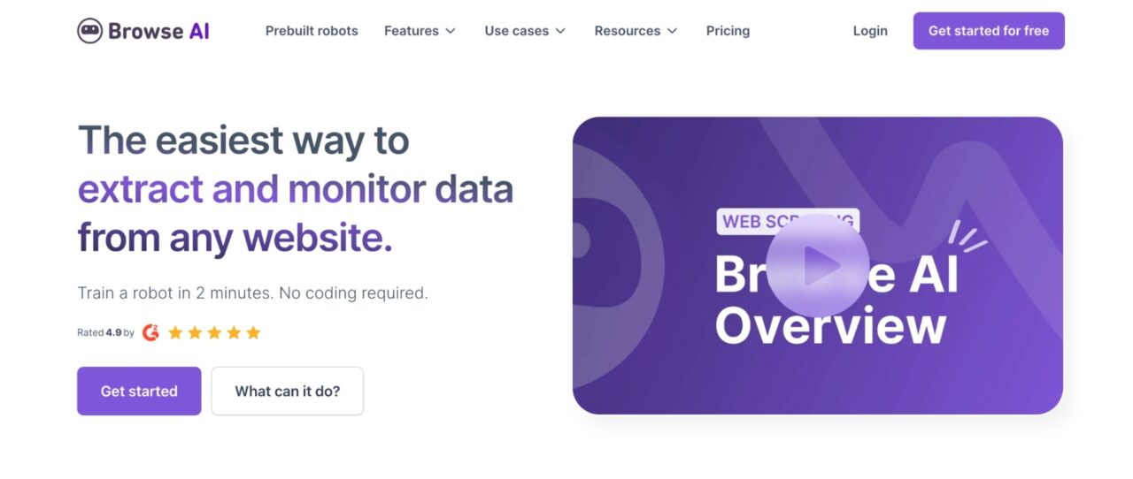 Browse AI web scraping tool homepage