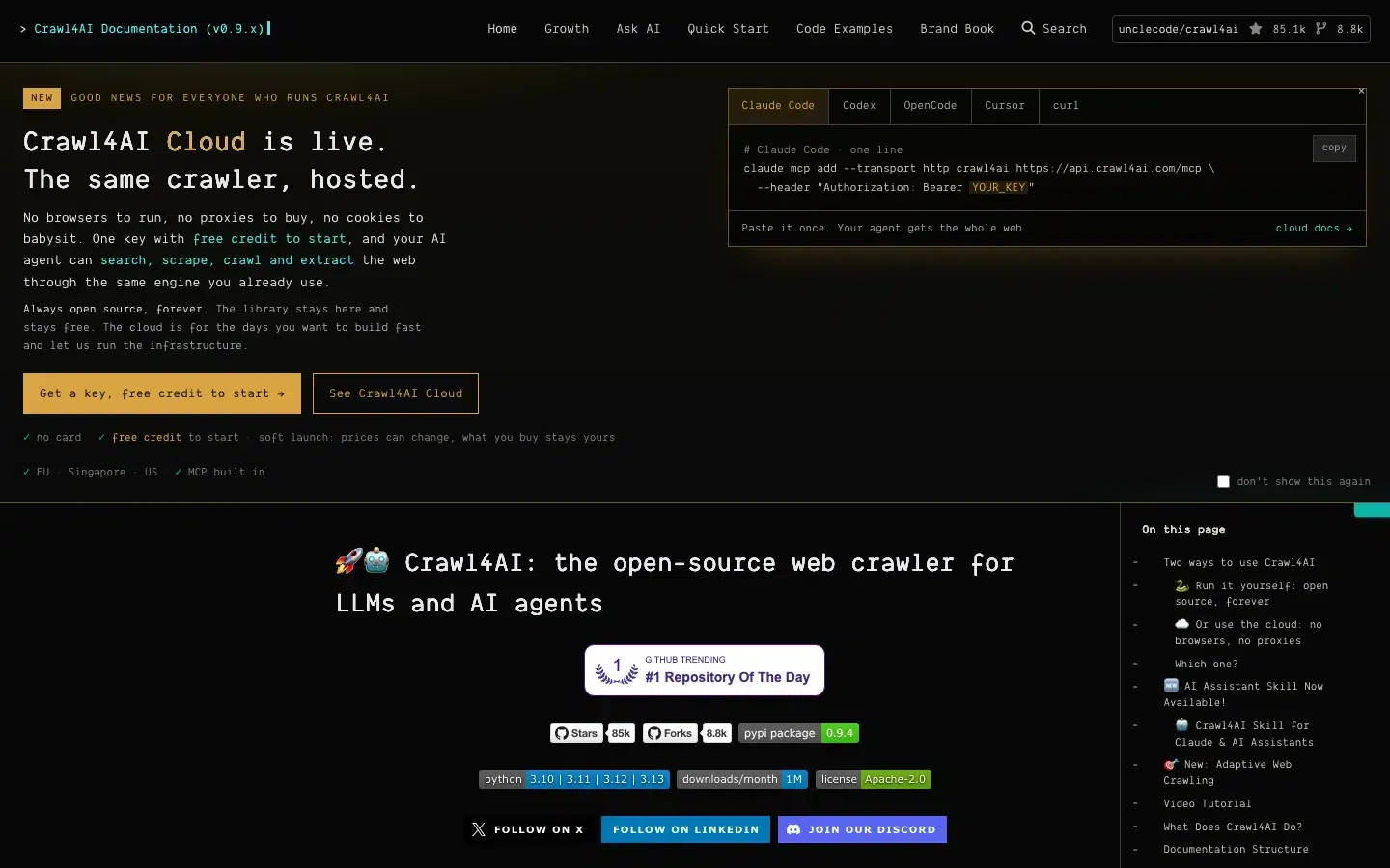 Crawl4AI documentation homepage, Source: docs.crawl4ai.com