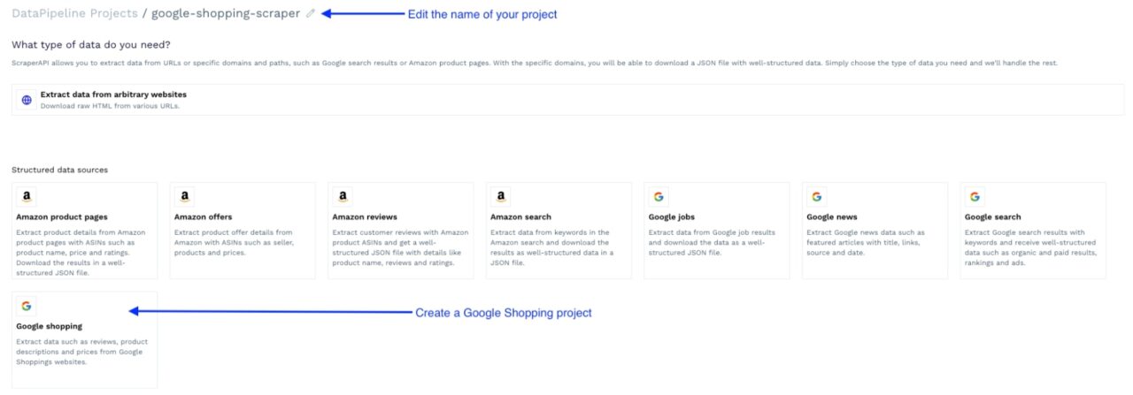 Getting started creating google shopping datapipeline project