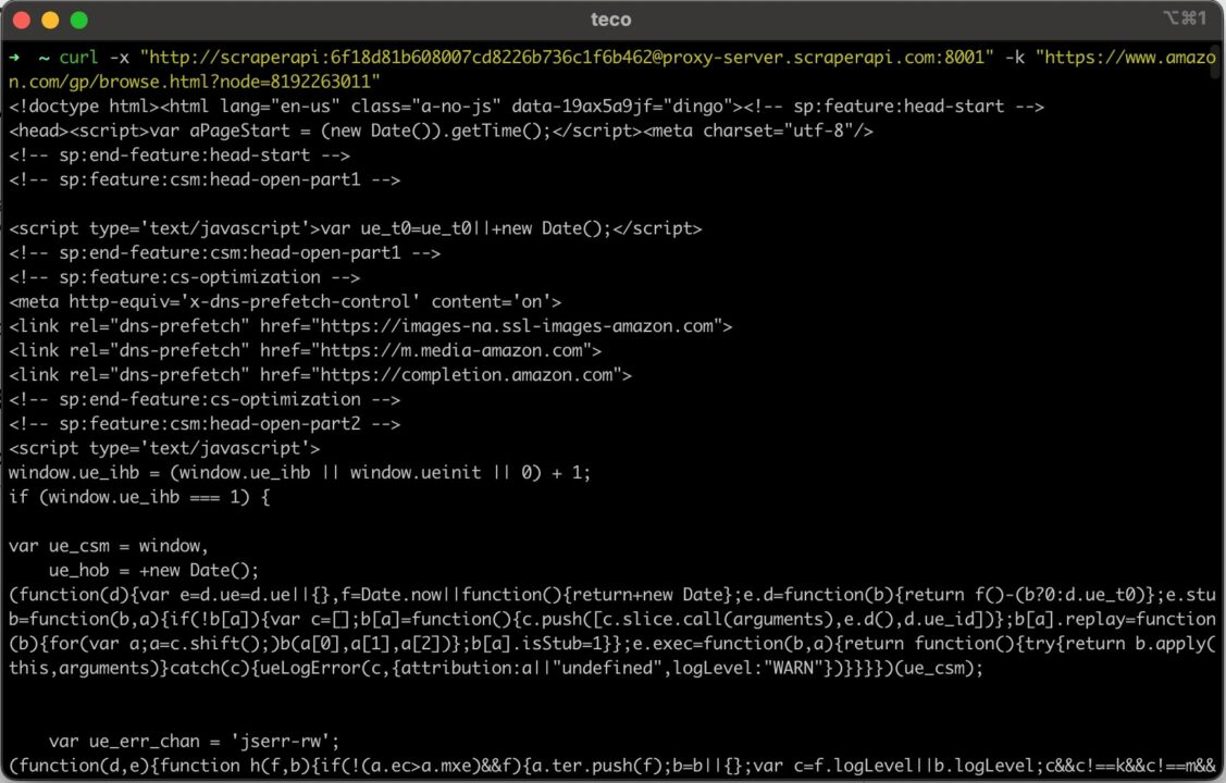 cURL proxy response 