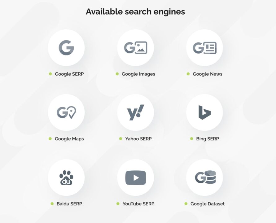 All search engines available to scrape with DataForSEO
