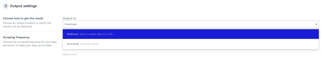 Data output configuration in DataPipeline