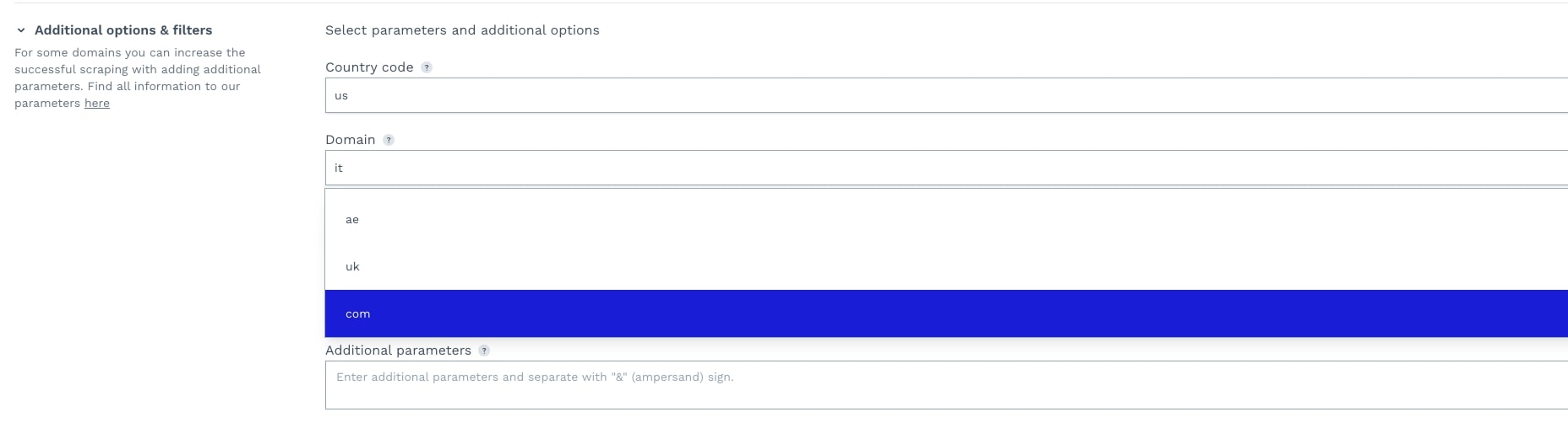 Choosing country and TLD targets in DataPipeline