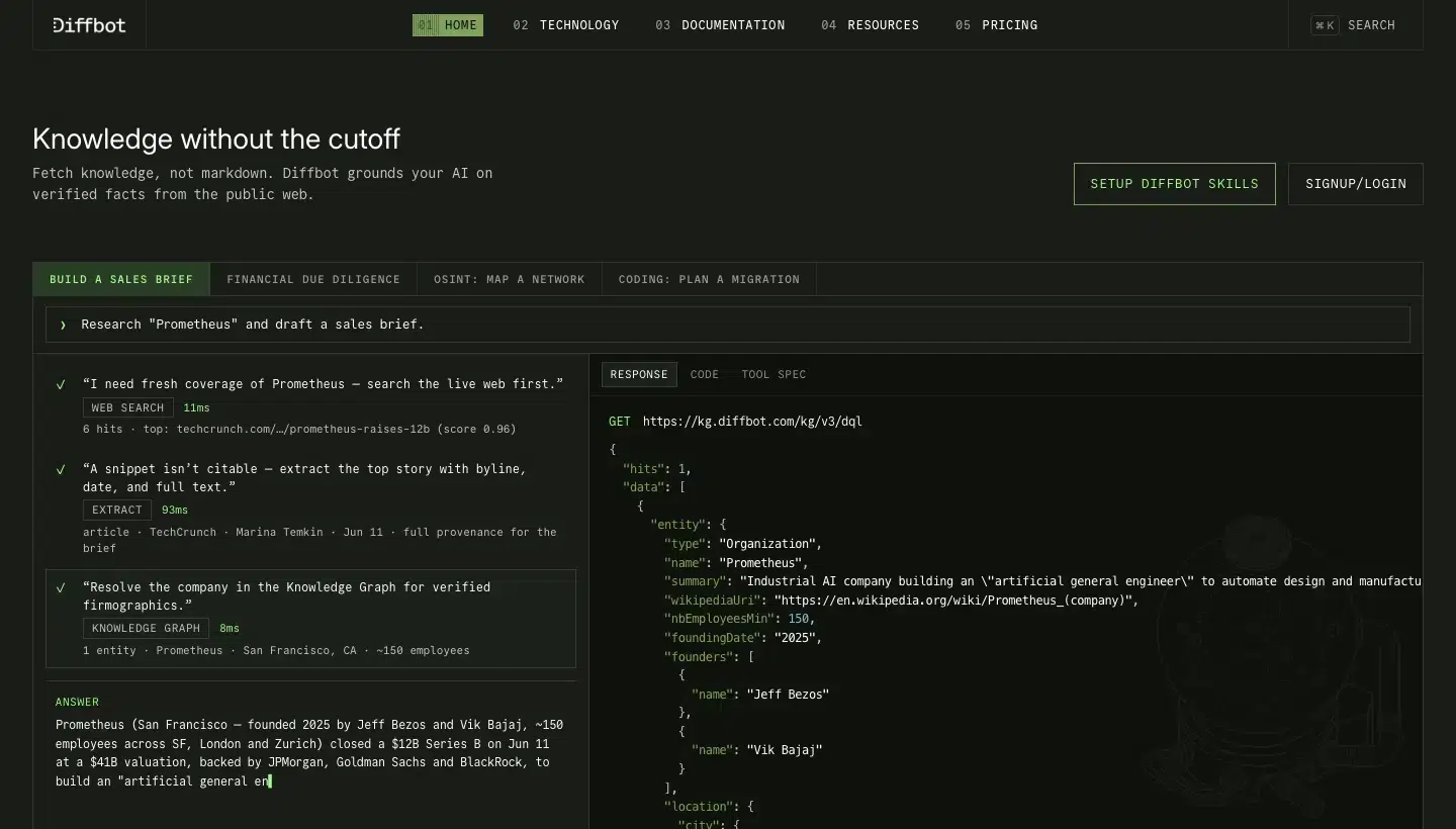 Diffbot homepage, Source: diffbot.com