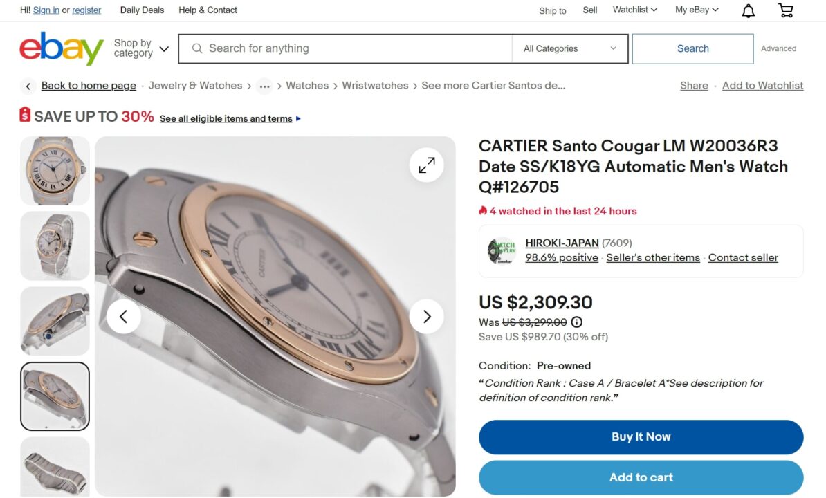 Cartier watch product page from eBay
