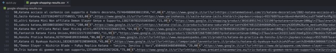 Exporting the results from Google shopping CSV