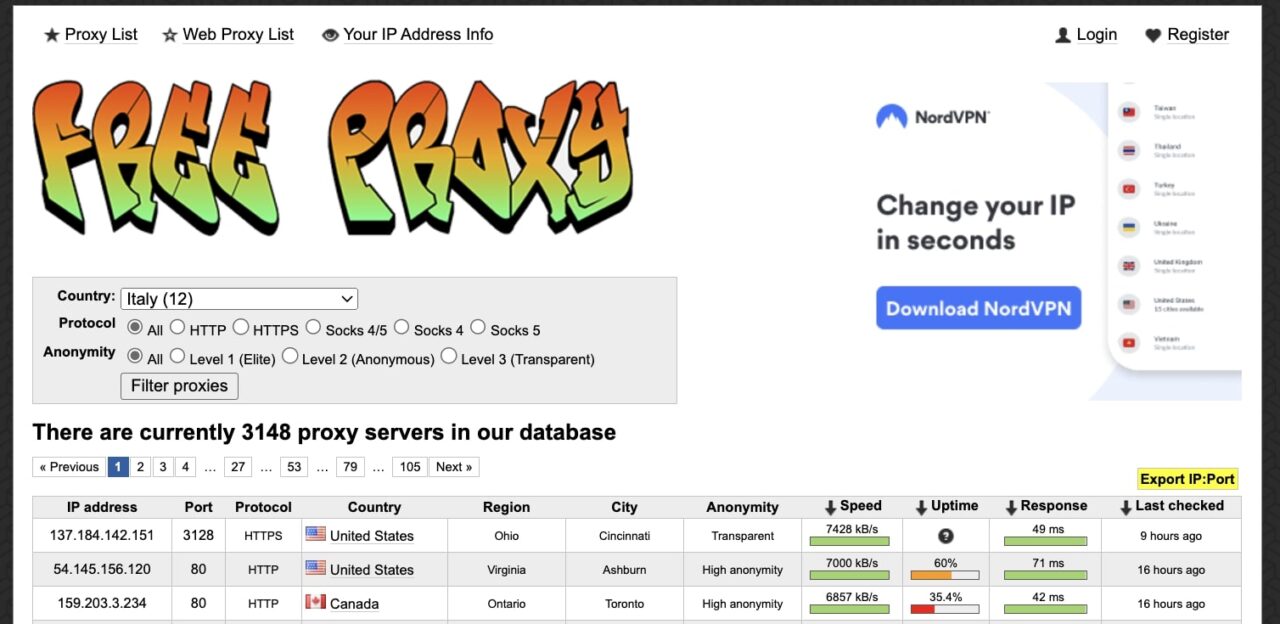 freeProxy proxy list sample