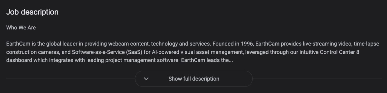 Job description from a Google Jobs listing