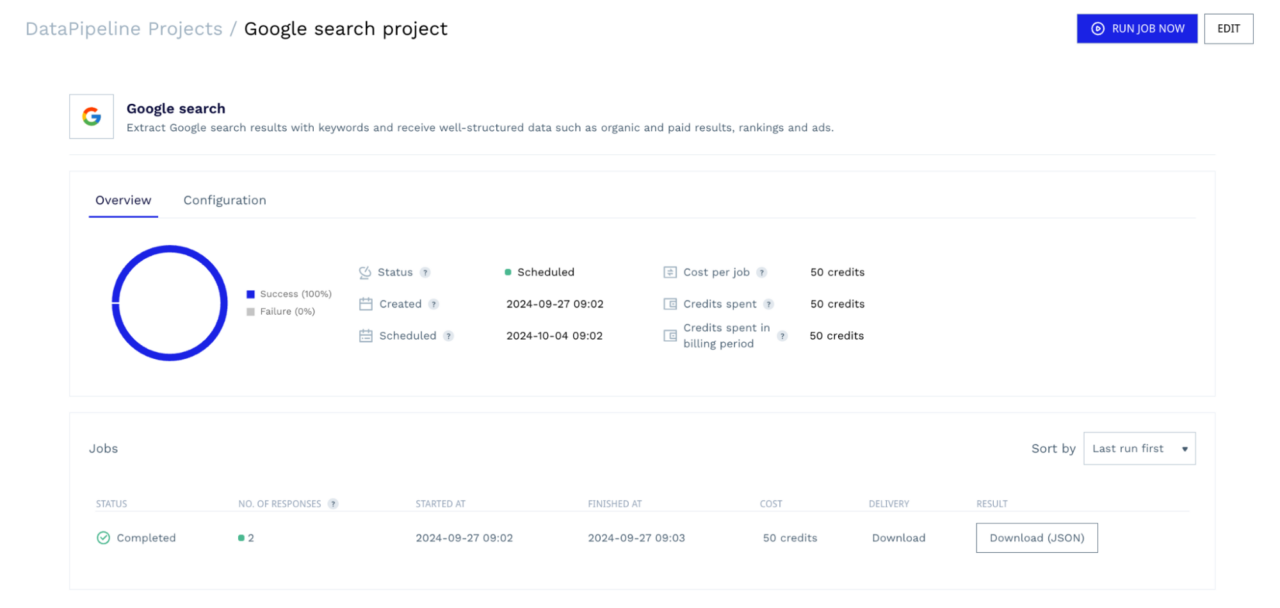 Google search projects dashboard