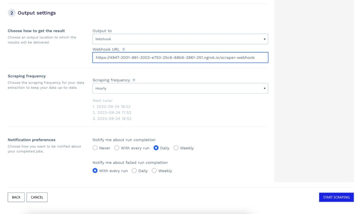 Output setting for DataPipeline's Google SERP scraper