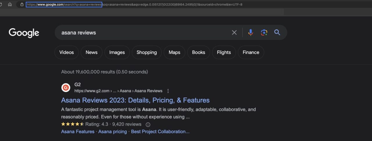 Screenshot of a Google SERP example