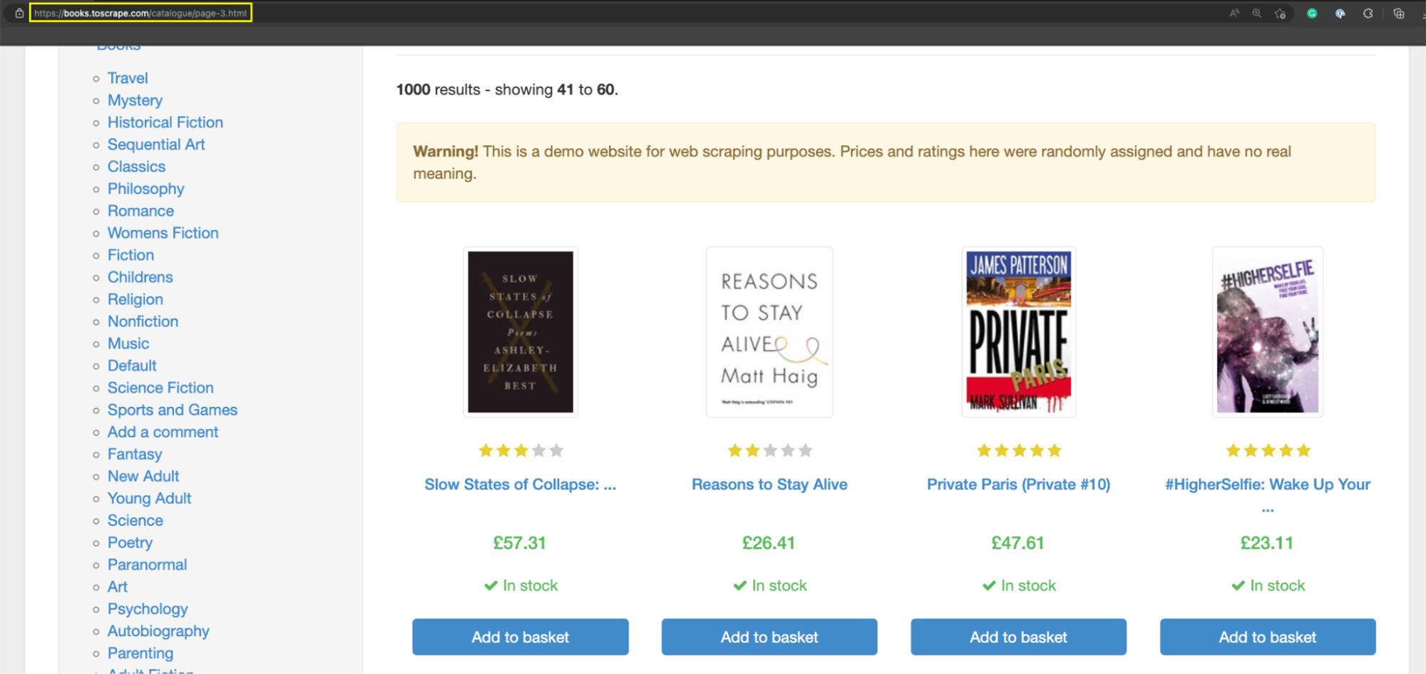 List of books on Books to Scrape