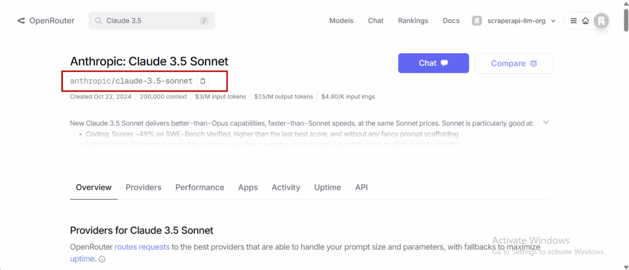 OpenRouter Select Claude 3.5 Sonnet