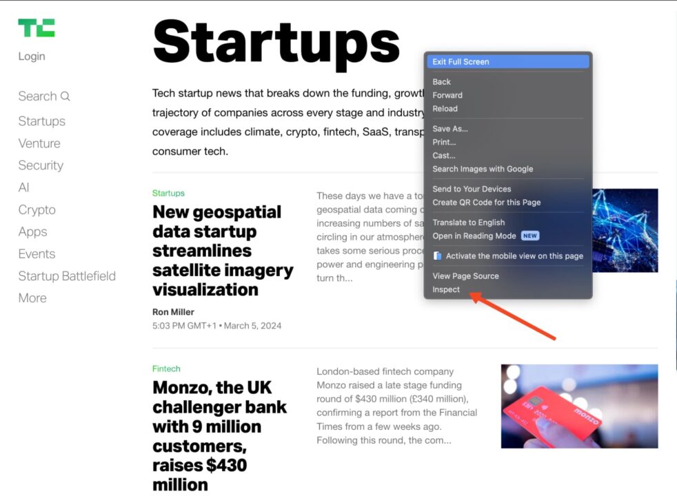 Finding the element inspect