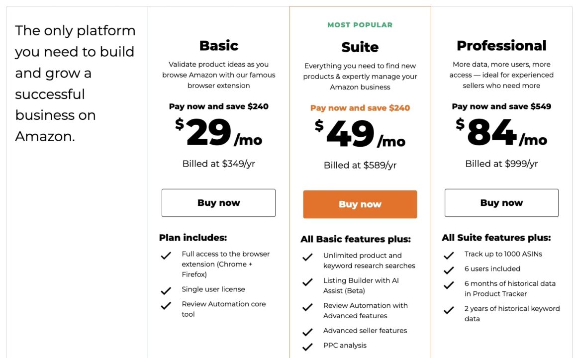 Price plans for Jungle Scout