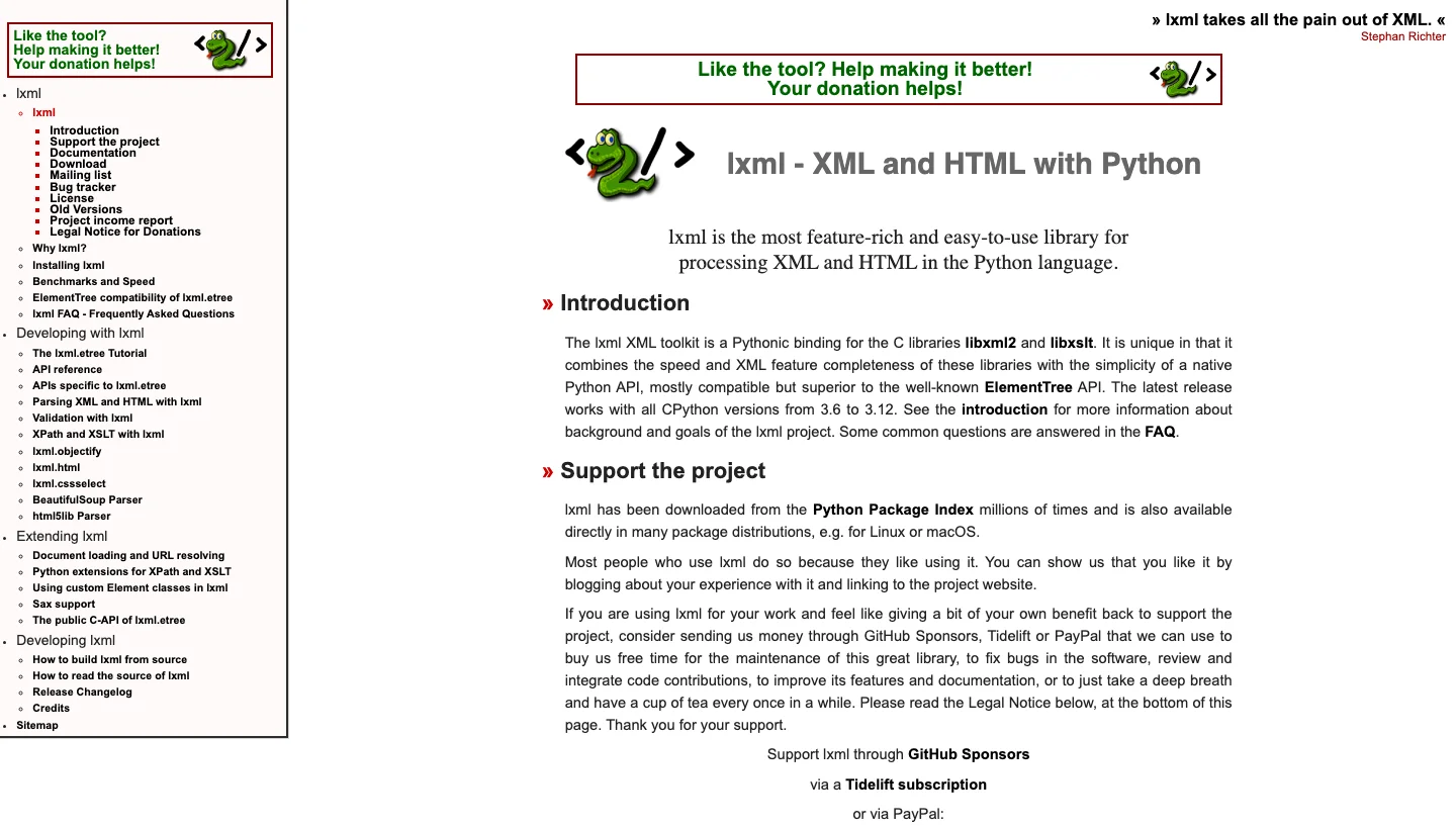 lxml homepage, Source: lxml.de