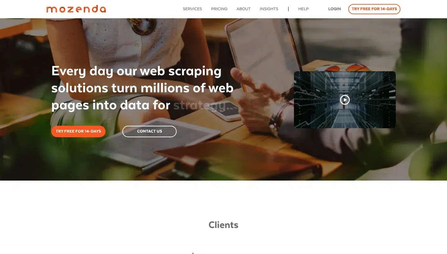 Mozenda homepage, Source: mozenda.com
