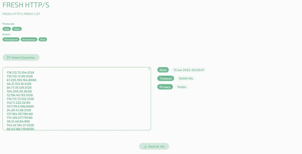 Proxy list from Open Proxy Space