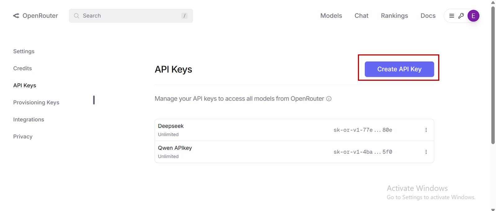 Screenshot of openrouter