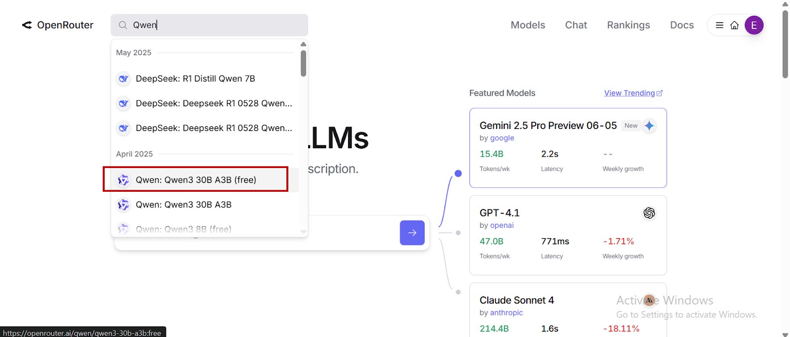 Screenshot of openrouter