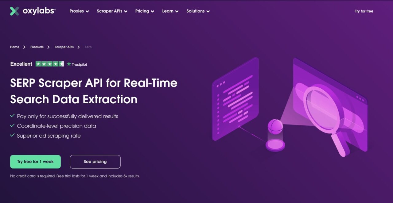 Oxylabs' SERP API page
