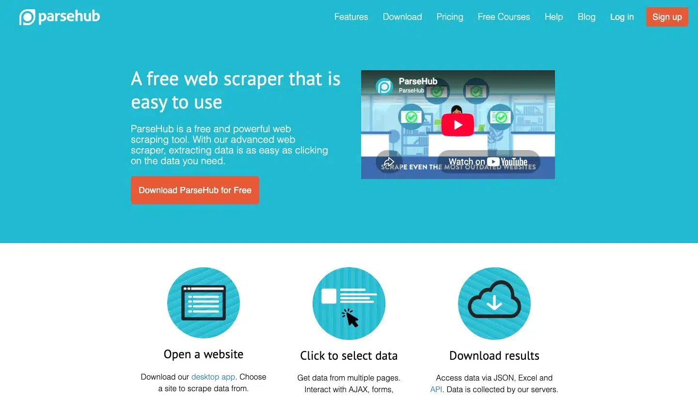 ParseHub homepage, Source: parsehub.com