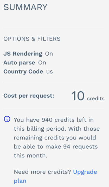 ScrapingAPi pricing summary