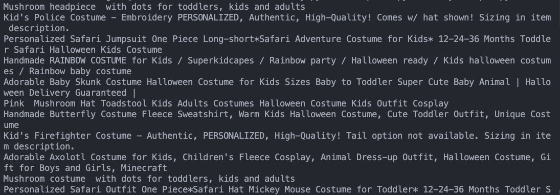 List of cleaned Etsy product names