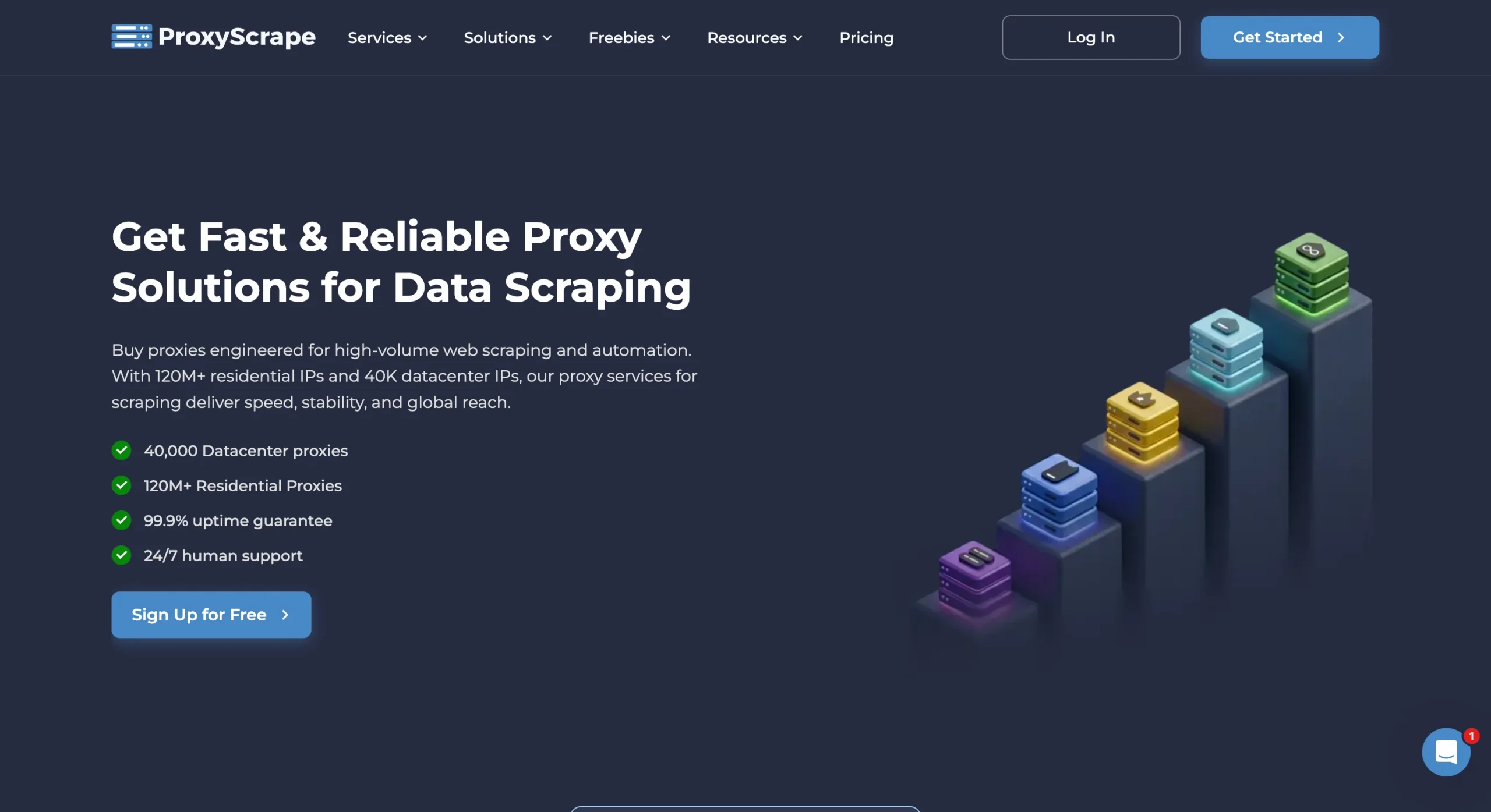 ProxyScrape homepage offering proxies for web scraping
