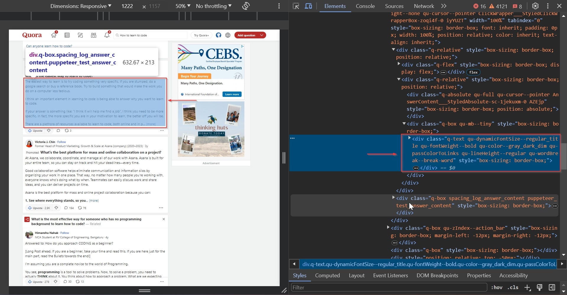quora answer text css selector
