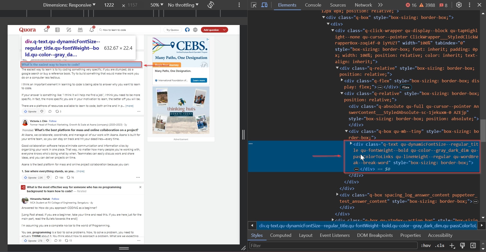 quora answer text css selection web scraping