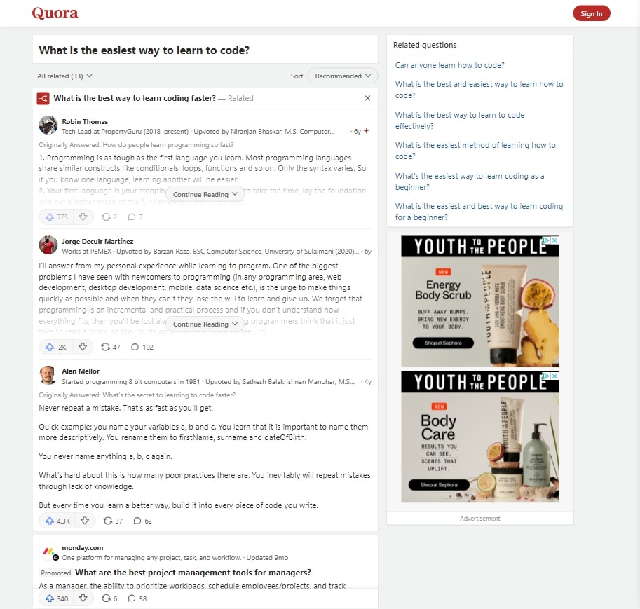 quora questions answers scraping
