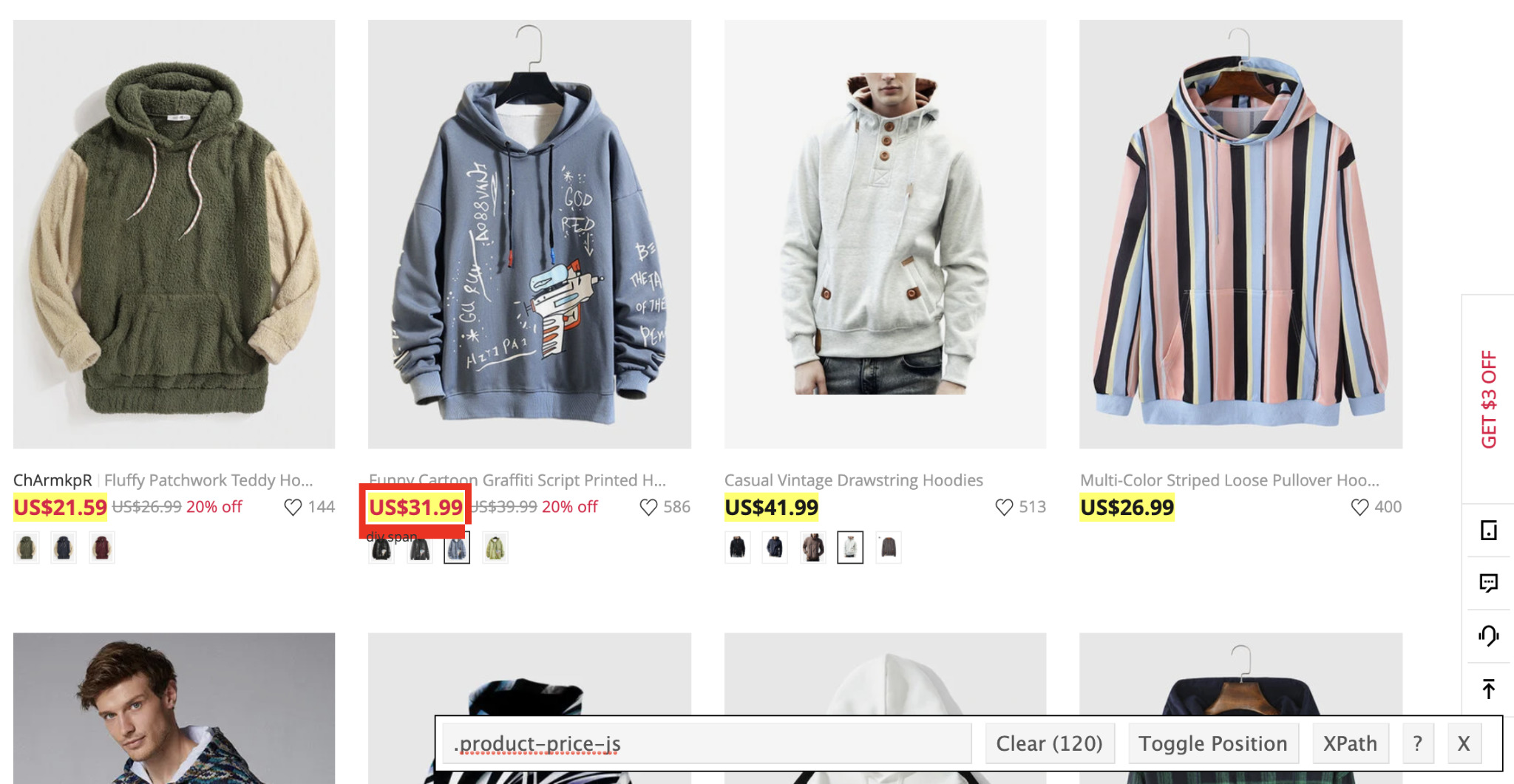  image of men’s hoodies webpage.